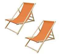 ECD Germany Set di 2 Sedie Sdraio Pieghevoli in Legno di Pino e Tessuto Oxford Fino a 120 kg Arancione Lettino Prendisole Spiaggia Balcone Giardino Terrazza Piscina Spiaggina da Esterno Resistente