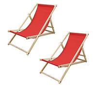 ECD Germany Set di 2 Sedie Sdraio Pieghevoli in Legno di Pino e Tessuto Oxford Fino a 120 kg Rosso Lettino Prendisole Spiaggia Balcone Giardino Terrazza Piscina Spiaggina da Esterno Resistente