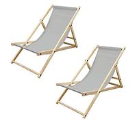 ECD Germany Set di 2 Sedie Sdraio Pieghevoli in Legno di Pino e Tessuto Oxford Fino a 120 kgGrigio Chiaro Lettino Prendisole Spiaggia Balcone Giardino Terrazza Piscina Spiaggina da Esterno Resistente