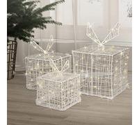 ECD Germany Set di 3 Scatole Regalo Luminose con 90 LED Bianco Caldo Decorazione Natalizia Pacchi Decorativi per Albero di Natale IP44 Impermeabile Argento da Interno/Esterno Matrimoni Feste Cortile