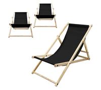 ECD Germany Set di 3 Sedie a Sdraio Nero in Legno di Pino fino a 120 kg Schienale Regolabile 3 Posizioni Lettino Prendisole da Esterno per Spiaggia Sdraiette Sedia Pieghevole Giardino Piscina