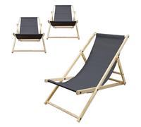 ECD Germany Set di 3 Sedie a Sdraio Pieghevoli in Legno di Pino fino a 120 kg Antracite Schienale Regolabile 3 Posizioni Lettino Prendisole Spiaggia Balcone Giardino Piscina Spiaggina da Esterno