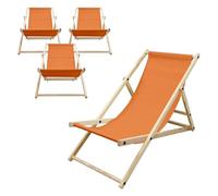 ECD Germany Set di 4 Sedie a Sdraio Pieghevoli in Legno di Pino fino a 120 kg Arancione Schienale Regolabile 3 Posizioni Lettino Prendisole da Esterno per Spiaggia Balcone Giardino Piscina Spiaggina