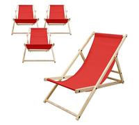ECD Germany Set di 4 Sedie a Sdraio Pieghevoli in Legno di Pino fino a 120 kg Rosso Schienale Regolabile 3 Posizioni Lettino Prendisole Spiaggia Balcone Giardino Terrazza Piscina Spiaggina da Esterno