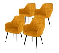 ECD Germany Set di 4 Sedie Sala da Pranzo con Schienale e Braccioli Ocra Giallo Senape Poltrone Soggiorno Cucina con Rivestimento in Velluto e Gambe in Metallo Poltroncine da Salotto Confortevoli