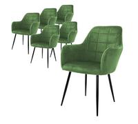ECD Germany Set di 6 Sedie Sala da Pranzo con Schienale e Braccioli Verde Chiaro Salvia Poltrone Soggiorno Cucina con Rivestimento in Velluto e Gambe in Metallo Poltroncine da Salotto Confortevoli