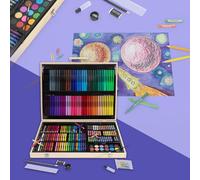 ECD Germany Set per Pittura e Disegno da 220 Pezzi con Valigetta di Legno Scatola per Dipingere XXL per Bambini e Adulti Set per l'Arte Colori Acrilici Pastelli a Cera Acquerelli Set da Artista