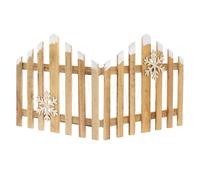 ECD Germany Staccionata Natalizia 77x38 cm con 30 LED Bianco Caldo in Legno Naturale 2 Fiocchi di Neve e Timer, Mini Recinzione da Giardino con Neve Artificiale, Steccato Decorativo per Natale