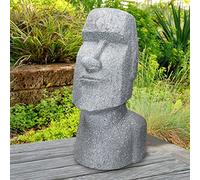 ECD Germany Statua Giardino Moai Rapa Nui Tiki Testa Scultura Figura dell' Isola di Pasqua Busto A 53,5 cm Resina Sintetica Poliresina Grigia Decorazione per Interni/Esterni Casa Giardino Acquario