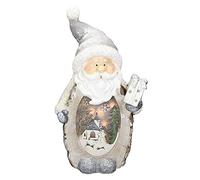 ECD Germany Statuetta di Babbo Natale con Illuminazione LED 52 cm Bianco Caldo Statua Luminosa con Cappello Grigio e Sciarpa Aspetto Legno a Batteria Decorazione Figura Natalizia da Tavolo per Interni