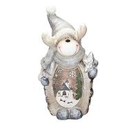 ECD Germany Statuetta Renna con Illuminazione LED 51cm Bianco Caldo Statua Luminosa con Cappello Grigio e Sciarpa Aspetto Legno a Batteria Decorazione Figura Natalizia Ornamento da Tavolo per Interni