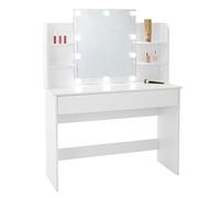 ECD Germany Tavolo da Toeletta Bianco con Illuminazione LED 108x40x140 cm in Legno MDF con Cassetto e Scomparti Tavolo Cosmetico Moderno per Camera da Letto Tavolo da Trucco Specchiera con Luci a LED
