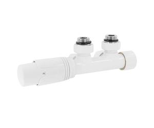 ECD Germany Valvola Termostatica Radiatore Set di Collegamento Termostato per Termosifoni e Scaldasalviette 50mm Bianco Collegamento Centrale a Muro Testa Termostatica Rubinetto Valvola per Radiatori