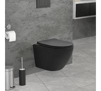 ECD Germany WC Sospeso Corto 49 cm Senza Brida Nero Opaco con Sedile Rimovibile in Duroplast con Chiusura Rallentata Ammortizzata Tavoletta Coprivaso Soft-Close Sanitari Bagno in Ceramica