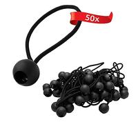 ECENCE 50 Corde elastiche con sfera, Set di elastici tenditori per teloni, anelli espansori con gancio a sfera in plastica, elastici di fissaggio per tende e coperture, Nero