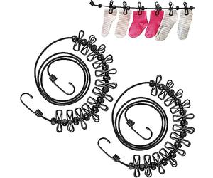 ECENCE Set da 2 Filo Stendibiancheria Retrattile Portatili da Viaggio - Flessibili e Ideali per Camper, Corde Stendibiancheria da Esterno con Mollette - Nero