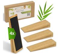 ECENCE Set di 4 Fermaporta da Pavimento in Bambù Antiscivolo con Gomma, Blocca Porta per tutte le porte, Cunei in Bambù per porte interne e d'ingresso