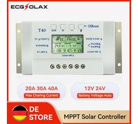 ECGSOLAX 20A 40A MPPT Regolatore di carica solare 12V 24V Regolatore automatico del pannello solare Carico Doppio timer Controllo di carica MAX PV 48VDC