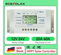 ECGSOLAX MPPT 40A 20A Regolatore di carica solare 12V 24V Display LCD automatico Regolatore fotovoltaico Doppio timer di controllo per il sistema di illuminazione solare