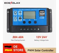 ECGSOLAX PWM Regolatore di carica solare 30A 60A Regolatore del pannello solare 12V 24V Caricabatterie automatico con diaplay LCD Max PV 50VDC