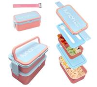 Echehi 1400ml Portapranzo, set di Stoviglie Impilabili a 2 Livelli, Contenitore per il Contenitori Porta Pranzo di Perdite per Cene Fuori, Lavoro, Picnic. Rosa