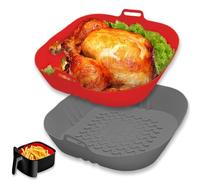 Echehi 2 Pezzi Teglia Silicone Friggitrice ad Aria, Teglia per Friggitrice ad Aria da 20,5 cm Riutilizzabile. Accessori Friggitrice ad Aria COSORI, Ninja, Tower. Rosso Grigio