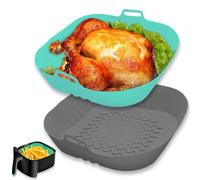 Echehi 2 pezzi Teglia Silicone Friggitrice ad Aria, Teglia per Friggitrice ad Aria da 20,5cm Riutilizzabile. Accessori Friggitrice ad Aria COSORI, Ninja, Tower. Verde Grigio