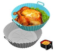 Echehi 2 pezzi Teglia Silicone Friggitrice ad Aria, Teglia per Friggitrice ad Aria da 22 cm Riutilizzabile. Accessori Friggitrice ad Aria COSORI, Ninja, Tower. Blu Grigio