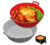 Echehi 2 pezzi Teglia Silicone Friggitrice ad Aria, Teglia per Friggitrice ad Aria da 22 cm Riutilizzabile. Accessori Friggitrice ad Aria COSORI, Ninja, Tower. Rosso Grigio