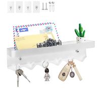 Echehi 6 Portachiavi da Muro a Gancio con Ripiano, Porta Chiavi da Parete Multifunzionale in Metallo Antiruggine Autoadesivo Adatto per Ingresso, Cucina, Ufficio, Bagno e Soggiorno, Bianco
