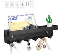 Echehi 6 Portachiavi da Muro a Gancio con Ripiano, Porta Chiavi da Parete Multifunzionale in Metallo Antiruggine Autoadesivo Adatto per Ingresso, Cucina, Ufficio, Bagno e Soggiorno, Nero
