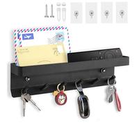 Echehi 6 Portachiavi da Muro a Gancio con Ripiano, Porta Chiavi da Parete Multifunzionale in Metallo Antiruggine Autoadesivo Adatto per Ingresso, Cucina, Ufficio, Bagno e Soggiorno, Nero