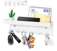 Echehi 6 Portachiavi da Muro a Gancio con Ripiano, Porta Chiavi da Parete Multifunzionale in Metallo Antiruggine Autoadesivo Adatto per Ingresso, Cucina, Ufficio, Bagno e Soggiorno, Bianco