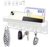Echehi 6 Portachiavi da Muro a Gancio con Ripiano, Porta Chiavi da Parete Multifunzionale in Metallo Antiruggine Autoadesivo Adatto per Ingresso, Cucina, Ufficio, Bagno e Soggiorno, Bianco