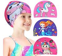 Echehi Cuffia Piscina 3 Pezzi Unicorni e Sirene - per Bambini e Donne, in Poliestere Impermeabile per Capelli Lunghi e Corti, da 4 a 10 Anni