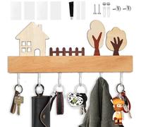 Echehi Elegante Portachiavi da Parete in Legno con 6 Robusti Ganci, Versatile Montaggio a 4 Vie per Casa, Corridoio e Camera da Letto. Bianco