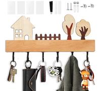 Echehi Elegante Portachiavi da Parete in Legno con 6 Robusti Ganci, Versatile Montaggio a 4 Vie per Casa, Corridoio e Camera da Letto. Nero