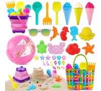 Echehi Giochi da Spiaggia per Bambini 37 Pezzi, Giocattoli Sabbiera, Set Giochi Giardino con Secchiello Mare 2L, Occhiali da Sole, 24'' Pallone, Borsa Mare, Stampi per Gelato, con Confezione Regalo