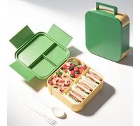 Echehi Portapranzo Bento 1200ml, Contenitore per Pasti con Scomparti, con Posate e Maniglia, Adatto a Microonde e Lavastoviglie, per Adulti, Bambini, Ufficio, Scuola, Picnic. Verde