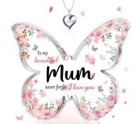 Echehi Regalo Mamma, Bellissima Placca Acrilica a Forma di Farfalla, Collana a Forma di Cuore, Regali per Compleanno Mamma con Confezione Regalo, Biglietti D'auguri