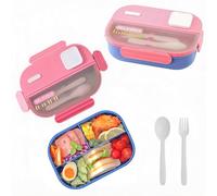 Echehi Scatola per il Pranzo 3 Scomparti 1100ml - Contenitore per Pranzo Bento Pratico e Antivuoto con Cucchiaio e Forchetta Integrati, Lavabile in Lavastoviglie e Microonde. Rosa