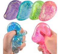 Echehi Set di 4 Squishy Mango Glitterati - Giocattoli Antistress Morbidi ed Elastici per Bambini e Adulti