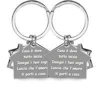 Echehi Set Regalo Casa Nuova, 2 Portachiavi Coppia Inciso Casa è dove tutto inizia Insegui i tuoi sogni Lascia che l'amore ti porti a casa