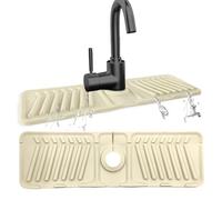 Echehi Tappetino per Rubinetto Cucina in Silicone, Paraspruzzi Lavello Cucina da 44 x 14 cm con Fori Tagliabili, Inclinazione di 7°, Design Pieghevole a 90°. Bianco Sporco