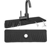 Echehi Tappetino per Rubinetto Cucina in Silicone, Paraspruzzi Lavello Cucina da 44 x 14 cm con Fori Tagliabili, Inclinazione di 7°, Design Pieghevole a 90°. Nero