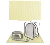 Echehi Tappetino Scolapiatti con Uscita di Scarico, 43,3 x 30 cm Tappeto Scolapiatti a Forma di V con Design Antiscivolo, Senza BPA e Facile da Pulire. Giallo