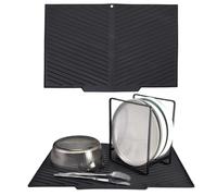 Echehi Tappetino Scolapiatti con Uscita di Scarico, 43,3 x 30 cm Tappeto Scolapiatti a Forma di V con Design Antiscivolo, Senza BPA e Facile da Pulire. Nero
