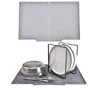 Echehi Tappetino Scolapiatti con Uscita di Scarico, 43,3 x 30 cm Tappeto Scolapiatti a Forma di V con Design Antiscivolo, Senza BPA e Facile da Pulire. Grigio