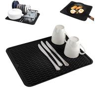 Echehi Tappetino Scolapiatti in Silicone per Piano Cucina, Design a Onda, Antiscivolo, Protegge le Superfici. Nero