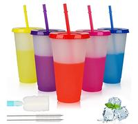Echify Bicchieri con Cannuccia e Coperchio - Set di 5 24oz |710ML Tazza da Caffè di Ghiacciato Tazza Cambia Colore Portatile Riutilizzabile Tazze di Plastica Tazza da Frullato per Bambini Adulti Feste
